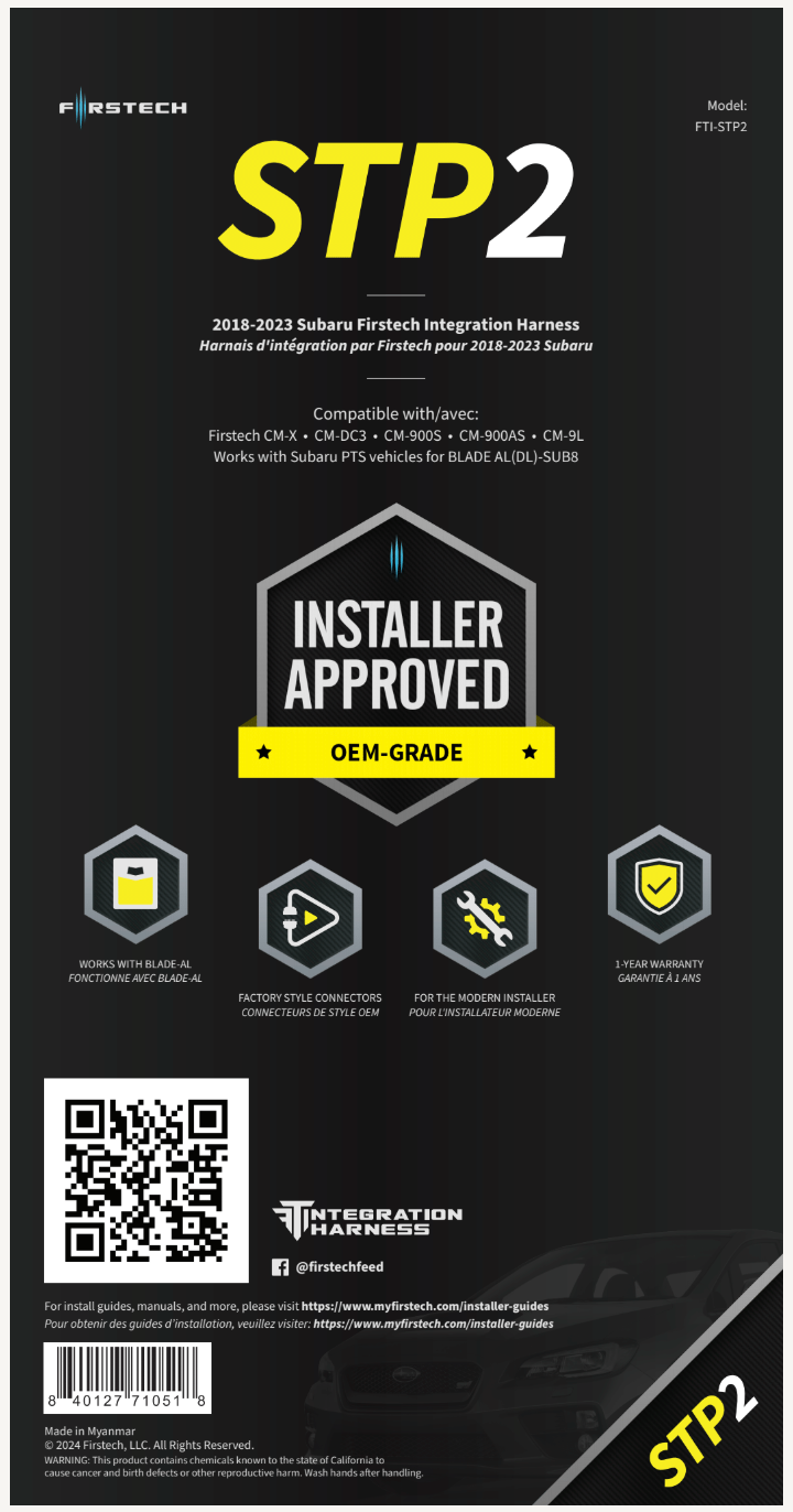 Firstech T-Harness for 2018 -2023 Subaru PTS vehicles compatible with Blade AL(DL)-SUB8 - SFK Auto Customs Default Title